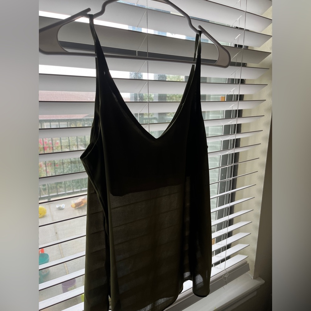 Green sheer v neck tank top